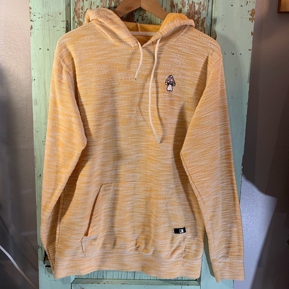 Jackets & Blazers - Dikotomy mustard/white hoodie with embroidered mushroom detail